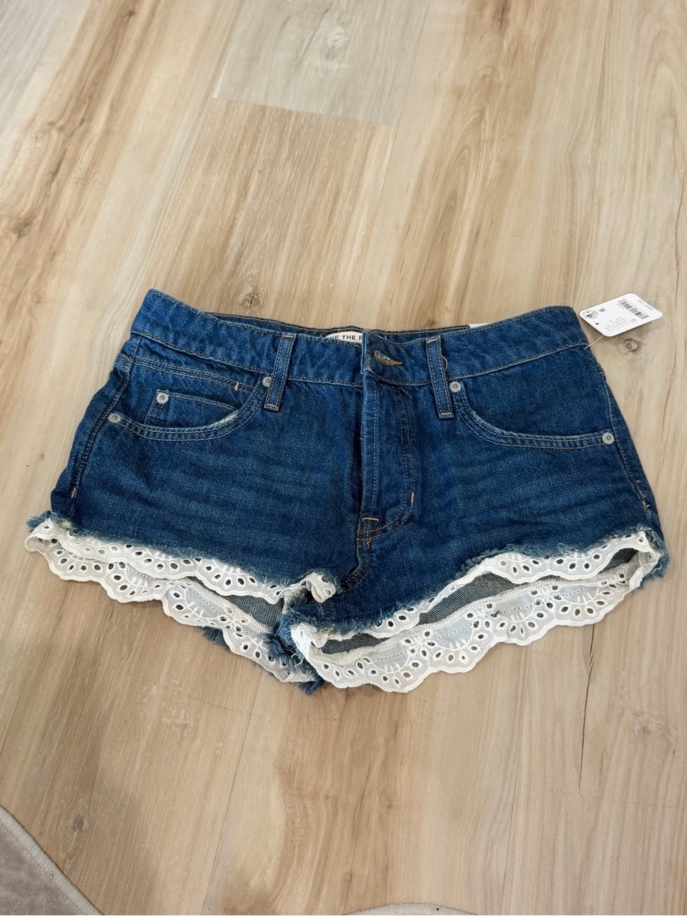 Denim Lace Trim Women’s Shorts - Blue